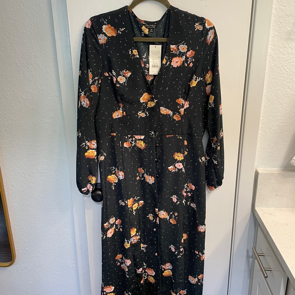 Miss Selfridge Black Floral Long Sleeve Dress